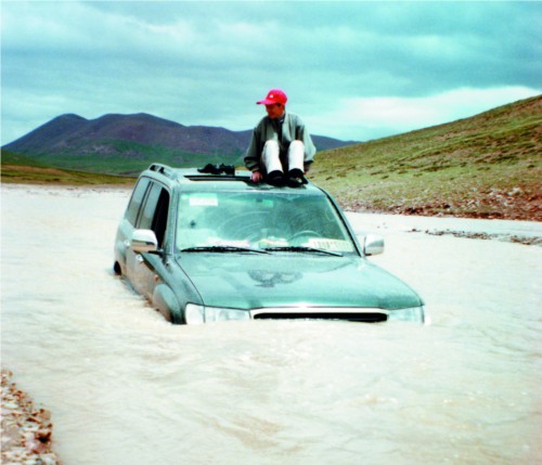 Gebin and his vehicle bogged in a marsh.