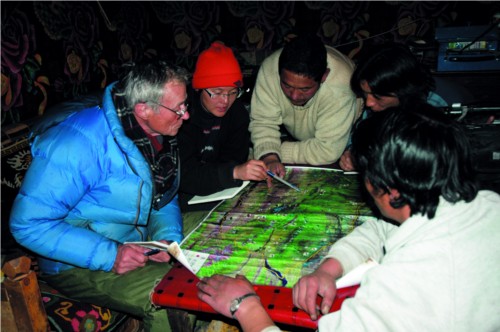 Dr. George B. Schaller and Dr. Kang Aili with locals.